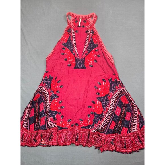 Free People Dresses & Skirts - Free People Sleeveless Halter Mini Dress Pink/Red Boho Paisley Print L